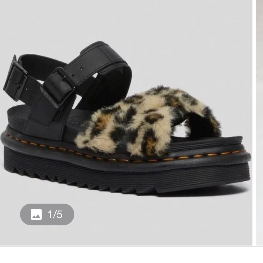 NEW Dr. Martens VOSS II FLUFFY Sandals Leopard Faux Fur+HYDRO 6 - Picture 2 of 6